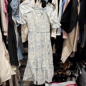 Elegant Blue Floral Women's Dress